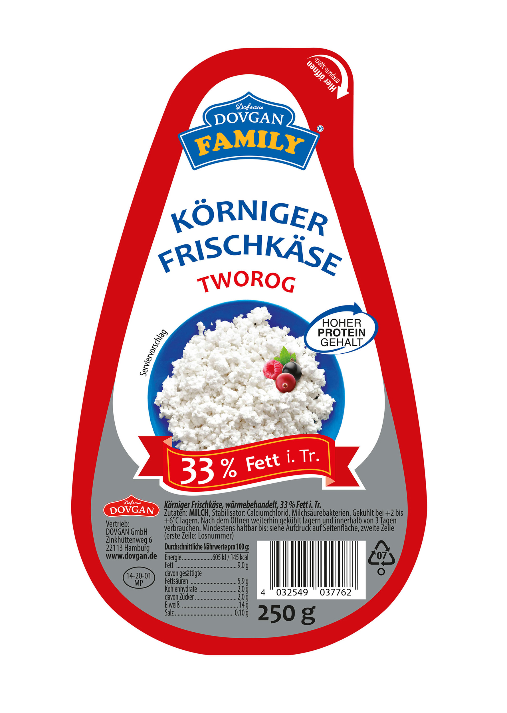 DOVGAN Family Körniger Frischkäse 33 % Fett i. Tr. 250 g