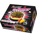Plombir Black Burger, Eis mit Mangogeschmack mit Drachenfruchtsauce in Brioche Brötchen